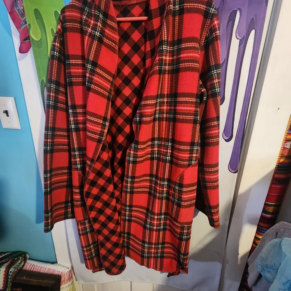 Medium, Reversible, Red and Black Plaid, Women's Robe